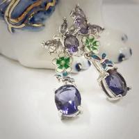 new epoxy purple flower with zircon stone butterfly long dangle earrings for women fashion jewelry korean earrings