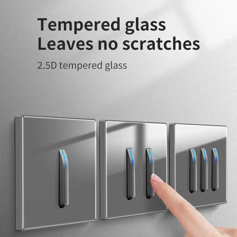 Серый настенный светильник из закаленного стекла Международный переключатель