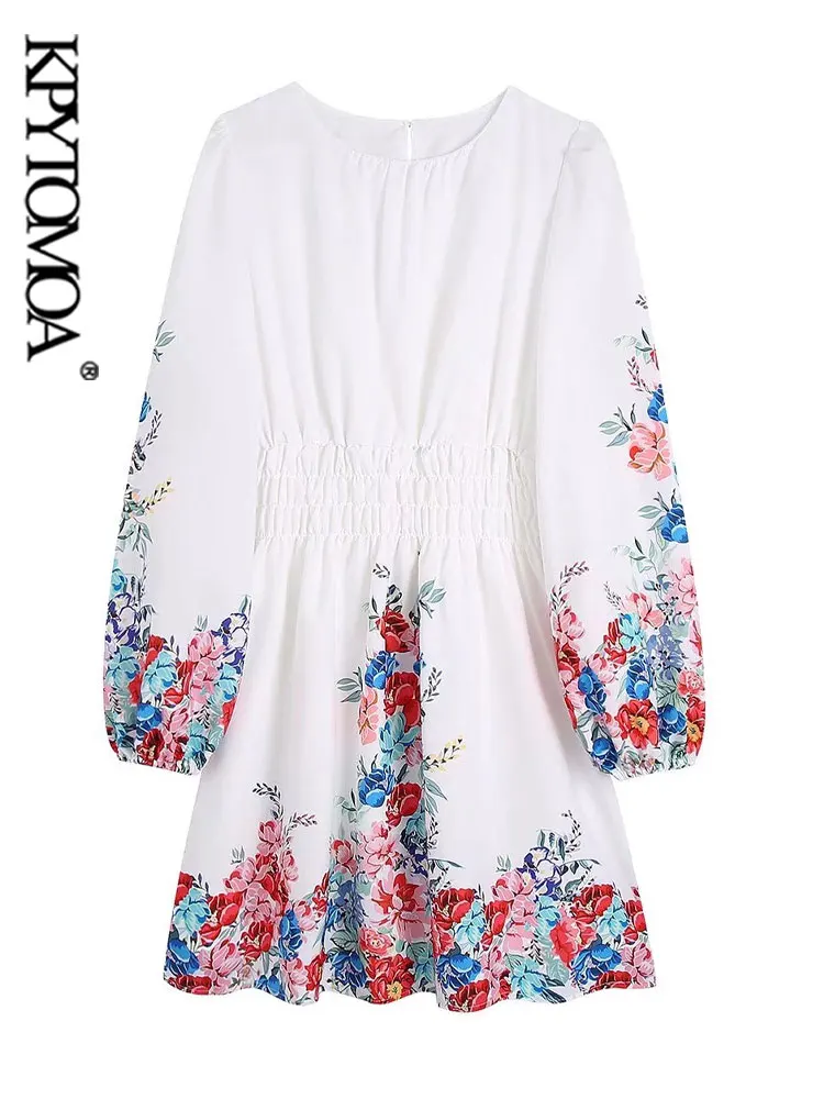 

KPYTOMOA женское модное мини-платье с подкладкой и цветочным принтом винтажные женские платья с длинным рукавом и эластичным поясом Vestidos Mujer