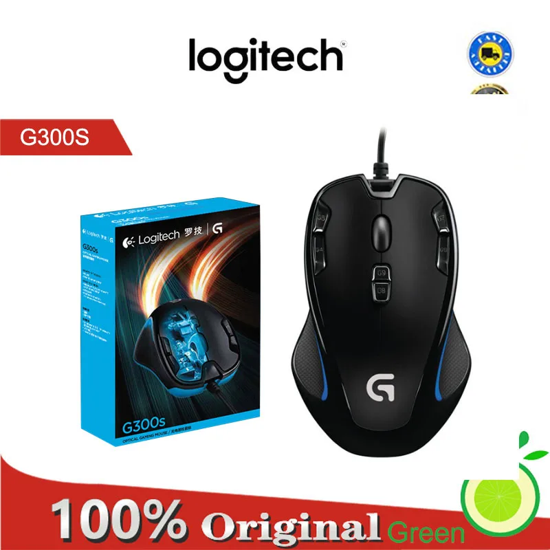 Logitech G300S, перезаряжаемая оптическая мышь для видеоигр, кабель для мыши, ноутбук, 2500 точек/дюйм, программируемая кнопка, совместима с официальные