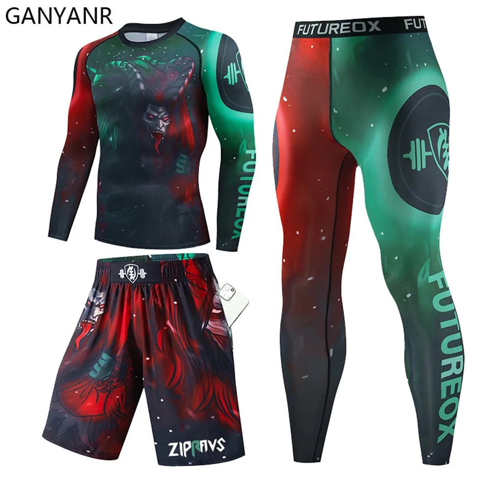 GANYANR Tracksuit Men Jogging Suits Gym Clothing Sportswear Mma Rashguard Workout Clothes Training Tights Fitness Running Sets