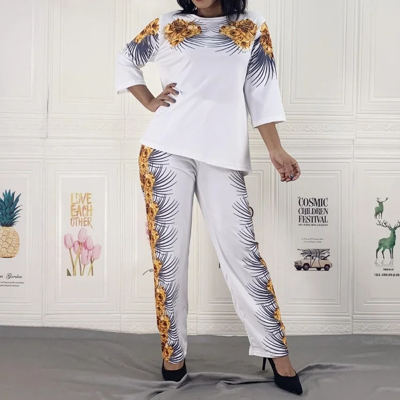 

2 Piece Set Africa Clothes African Dashiki Fashion Print Tops And Trousers Suits dress Party Clothing For Lady Outfits