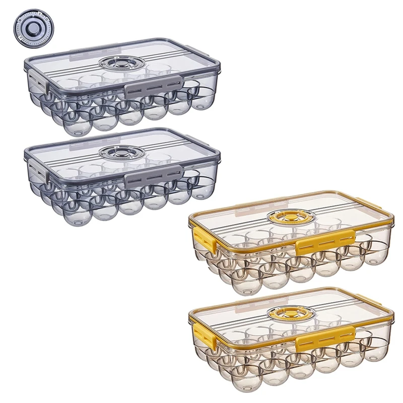 

2 Pack Egg Holder,Egg Storage Bin Stackable Egg Storage Containers Clear Egg Tray Storage Box With Recordable Time Lid
