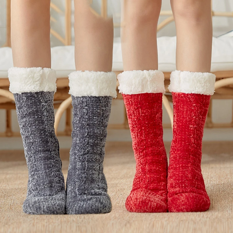 Fashion Adult Snow Sherpa Socks Women's Sleep Home Socks Leg Cover Carpet Floor Socks Solid Color Christmas Slippers Socks