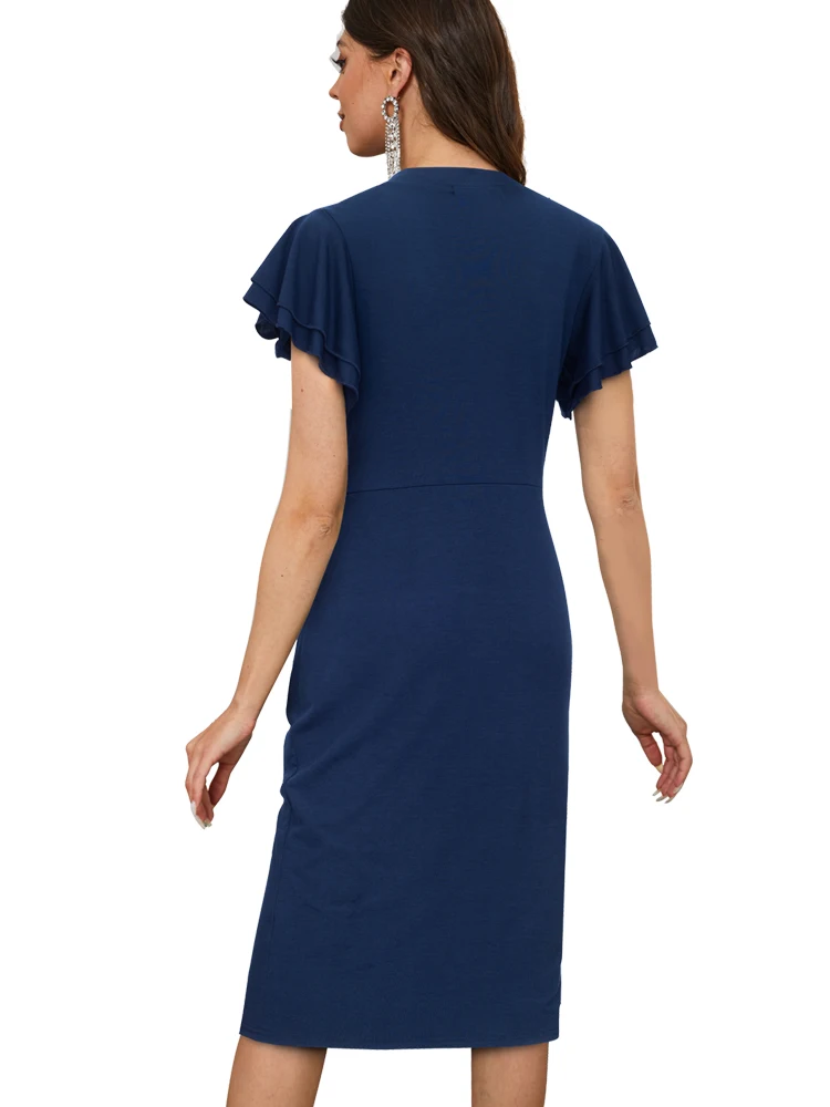 Женское платье с оборками Nice-forever элегантное винтажное деловое облегающее низким