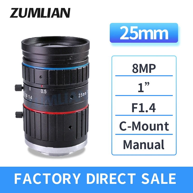 

Intelligent Transportation lens 25mm C-mount Manual Aperture Lens 8MP 1" F1.4 ITS Lens For Electronic Police or Traffic Camera