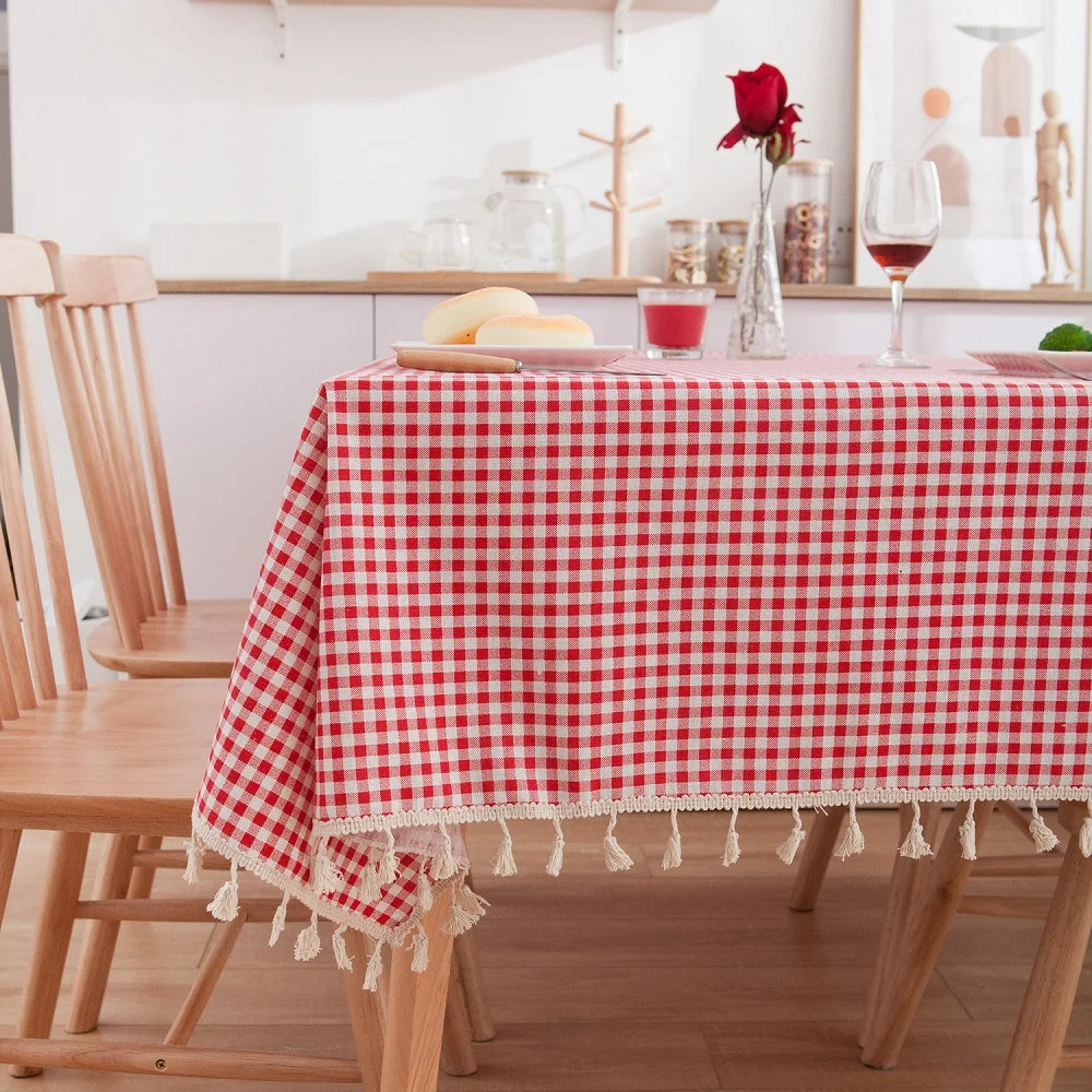 

Plaid Striped Line Tablecloth Home Picnic BBQ Rectangle Dustproof Table Cover With Tassel Kitchen Dining Room Table Cloths Decor