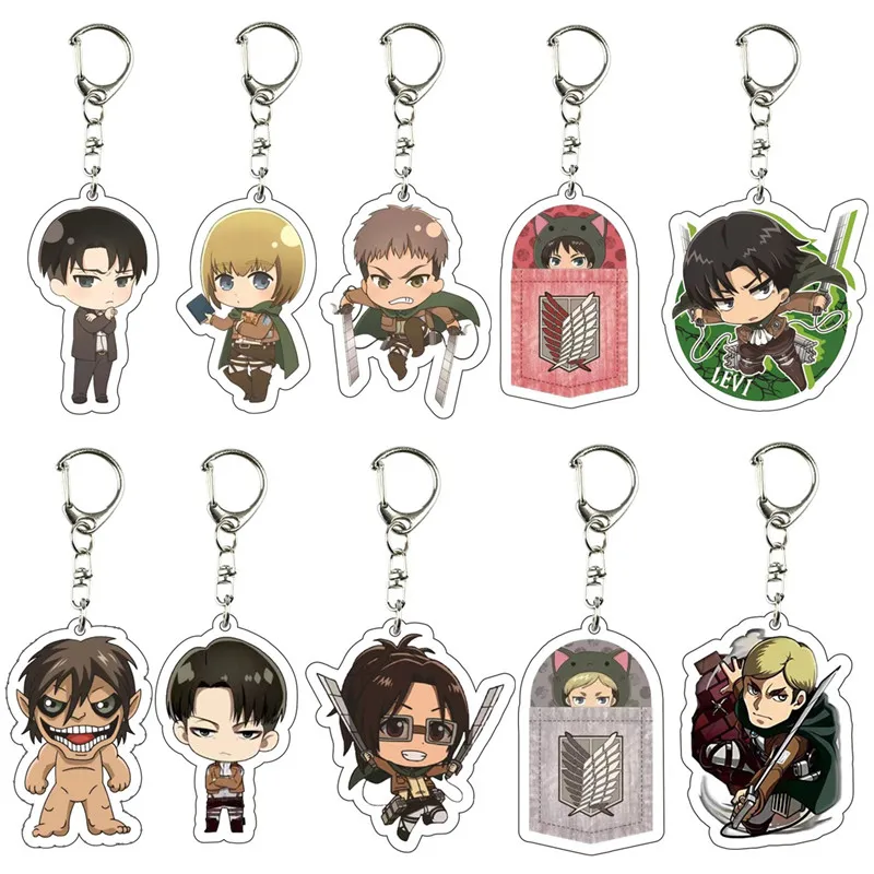 

Cartoon Figure Attack on Titan Acrylic Key chain Anime Shingeki No Kyojin Eren Mikasa Levi Keychains Cute Key Ring For Fan Gifts