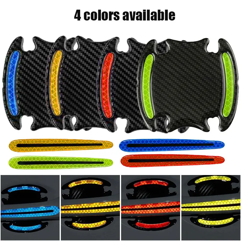 

8pcs Car Door Handle & Door Bowl Protective Film Reflective Decor Sticker Strips