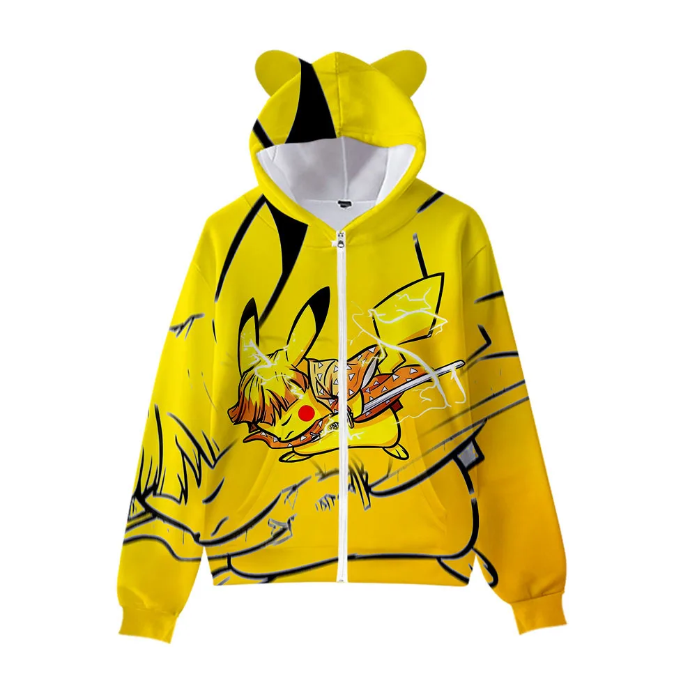 

Children Adults Demon Slayer P O K E M O N Sweatshirt Hoodies Kawaii Cat Ears Zipper Cute Jacket Boys Girls All-match