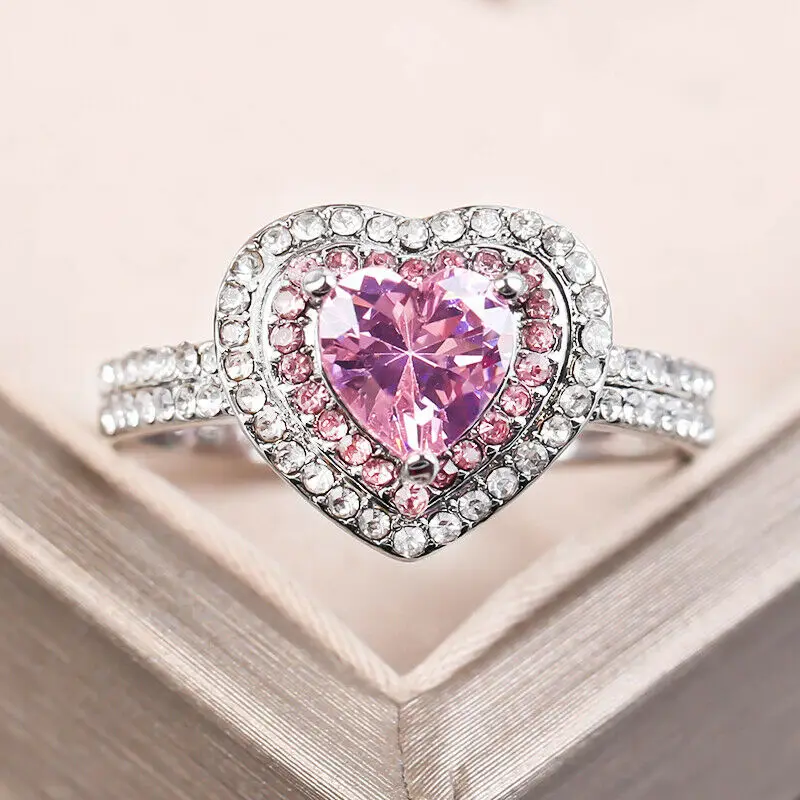 Fashion Big Pink Stone Ring Charm Jewelry Women CZ Wedding s Promise Engagement Ladies Accessories Gifts Z4K146 images - 6