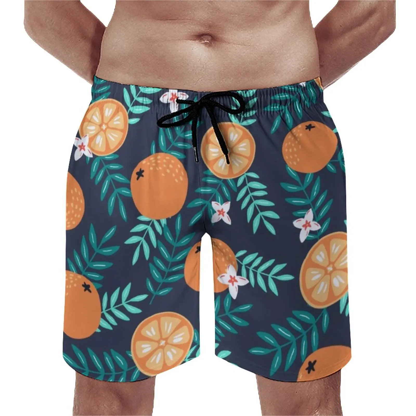 

Board Shorts Watercolor Oranges Casual Swim Trunks Flower Leaf Print Comfortable Sports Fitness Trendy Plus Size Beach Shorts
