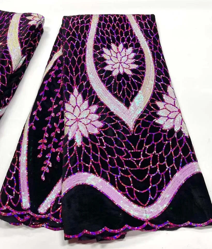 

2022 Высококачественная французская бархатная кружевная ткань, африканская кружевная ткань с блестками, кружевная ткань с блестками для сва...