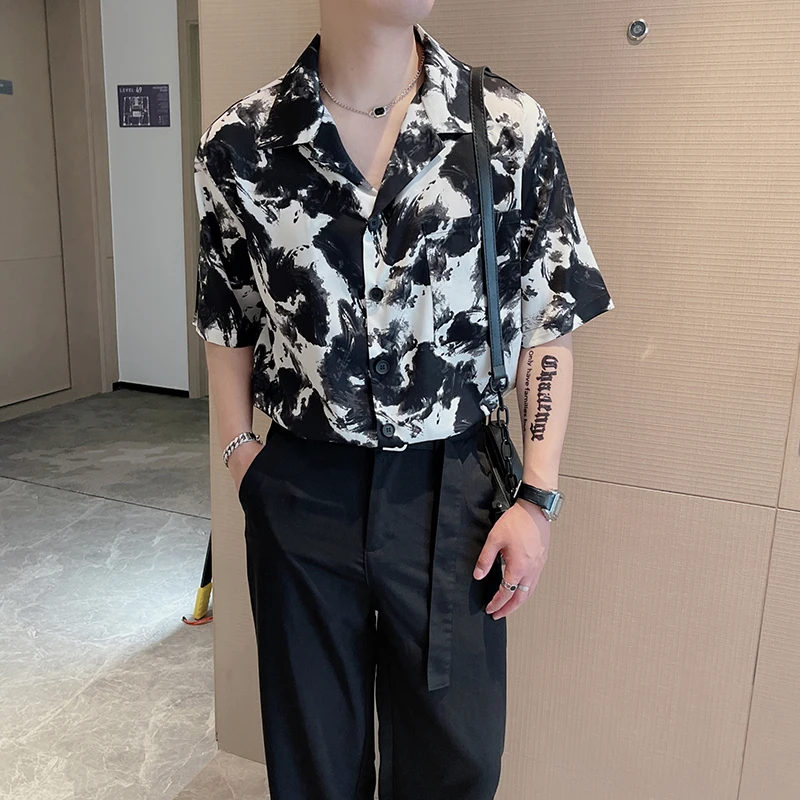 Fashion Printd Shirts for Men Summer Short Sleeve Casual Loose Shirt Oversized Streetwear Social Party Nightclub Men Clothing
