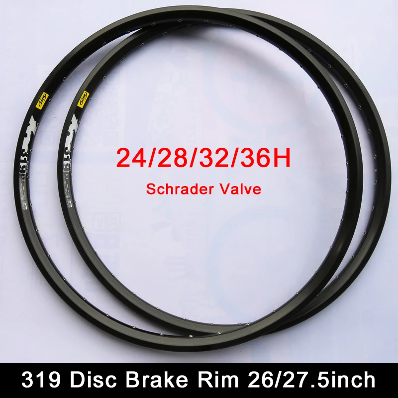 

319 Mountain Bike Rim 26/27.5 Inch Black Disc Brake 24/28/32/36 Holes Aluminum Alloy Double-Layer Bicycle Rim