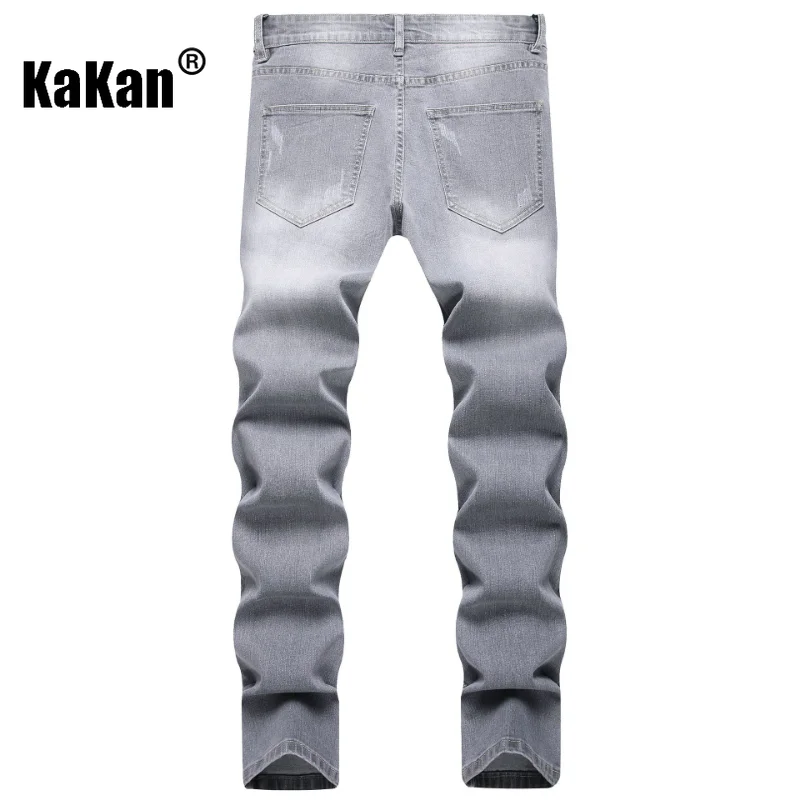 Kakan - New Street Stretch Slim Fit Small Foot Mid Rise Men's Jeans, Personalized  Grey Long Jeans K19-8835