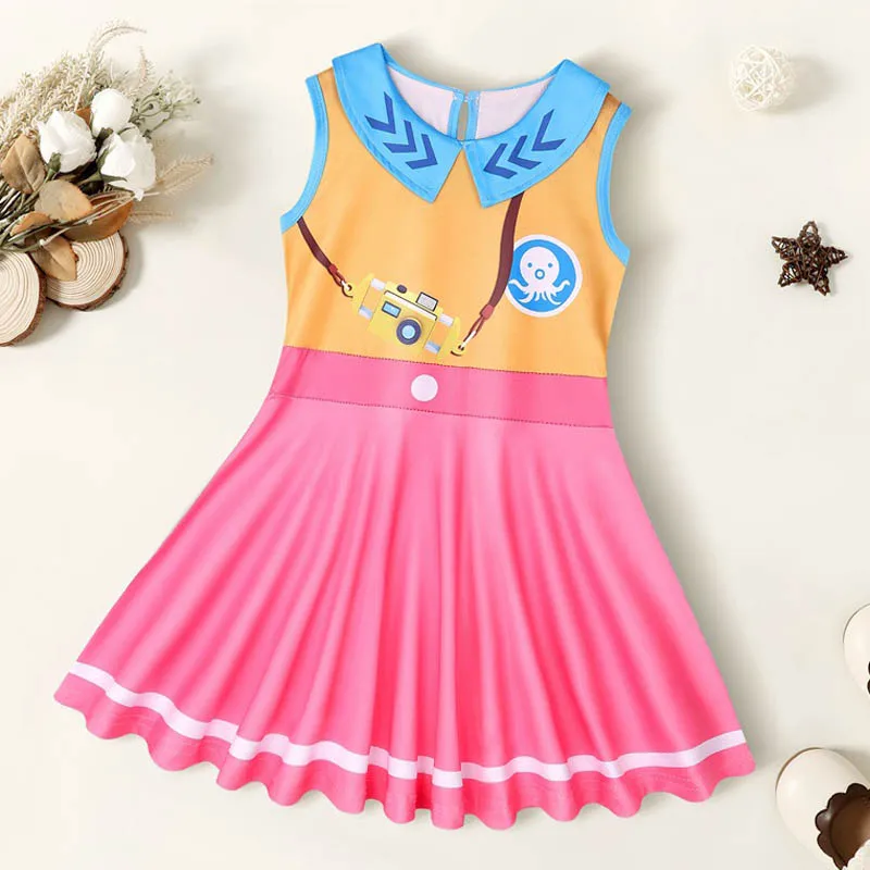 2022 Kids Baby Girls The Octonauts Dress Summer Clothes Cartoon Print Daily Casual Cute Sweet Birthday Party Clothing 95-145 CM