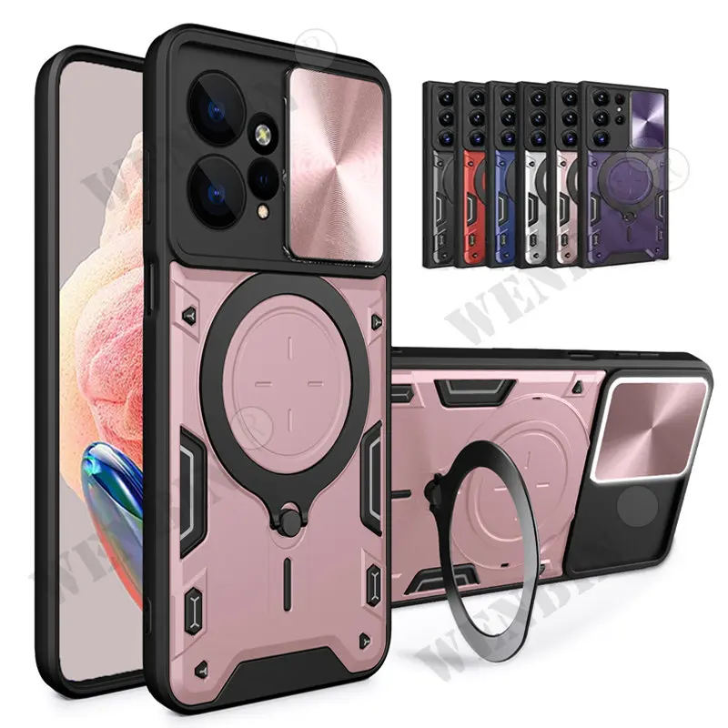 

Case For Redmi Note 12 Pro 11 10 Pro Poco X5 Pro Xiaomi 13 Pro Magnetic rotating sliding camera 360 Rotate Kickstand Case Cover