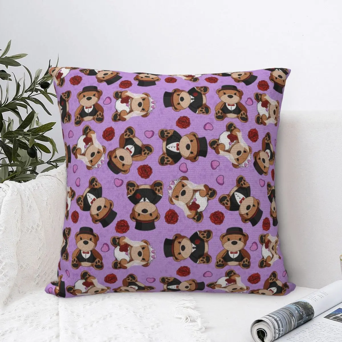 

Wedding Bears Pillowcase Pillow Case Cushion Cover Home Sofa Car Decorative Throw Pillow Decor Square Cotton