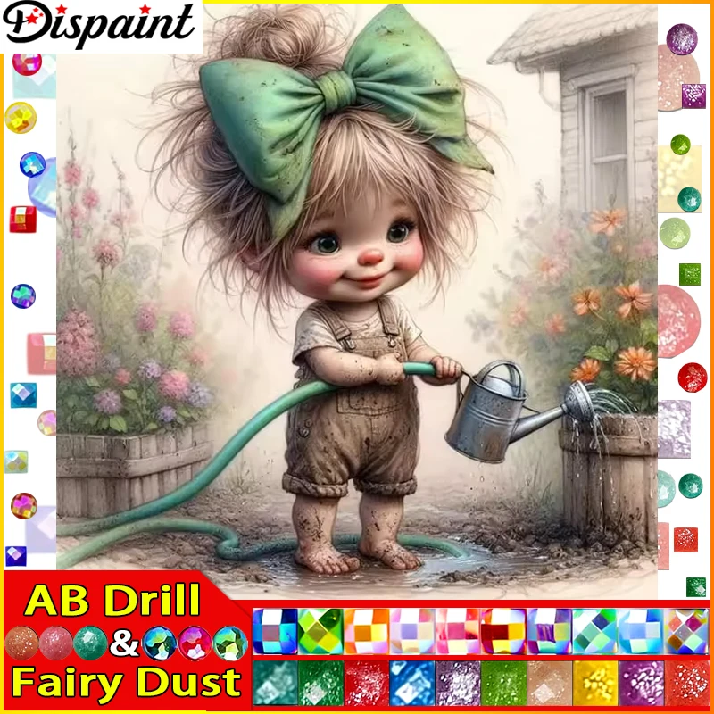 Dispaint Fairy Dust AB 5D Алмазная вышивка Набор для рукоделия &quotДевочка Цветочный дом&quot Diy