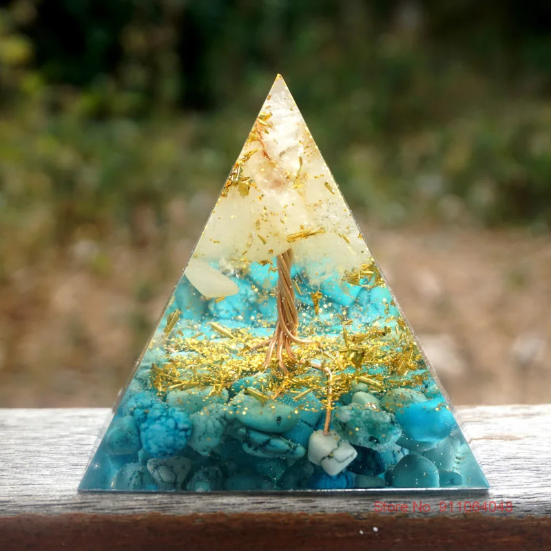 

2022 Latest 60mm Tree Of Life Orgone Pyramid With Gift Box Energy Chakra Reiki Meditaiton Tool White Quartz Turquoise PTSD