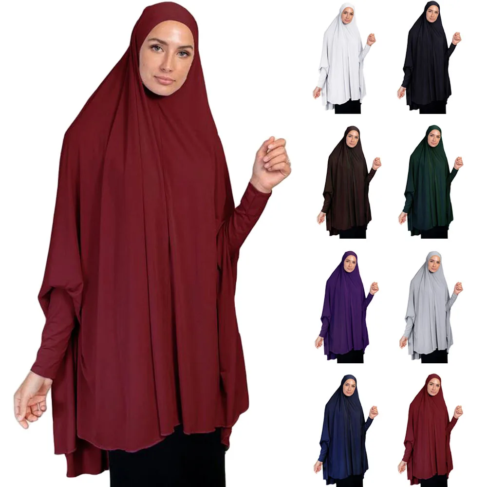 

Plain Khimar Long Hijab Scarf Muslim Women Large Amira Overhead Prayer Clothes Islamic Long Sleeve Hooded Abaya Arab Tops Shawls