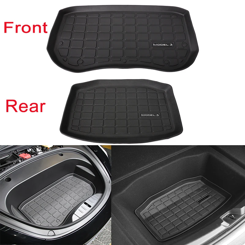 

Коврик из ТПЭ для Tesla Model 3 2021, аксессуары для переднего и заднего коврика, коврик для багажника, напольный коврик с моделью, 3 набора защитных накладок для багажника с логотипом