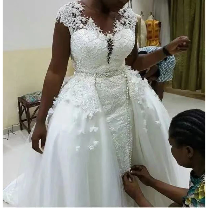 

MANRAY Luxury Bridal Robe Appliques 2 In 1 Wedding Dresses with Detachable Skirt Beading Dresses for Women 2023 Vestido De Noiva