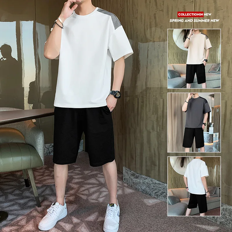 

2021Summer Thin Casual Suit Men's Youth Sports Fashion Korean Style Short SleeveTT-shirt Pants