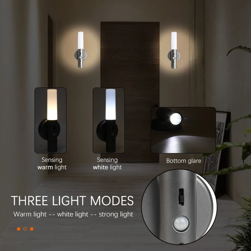 

USB Charging Human Body Induction Small Night Light Cabinet Corridor Emergency Flashlight Kitchen Smart LED Induction Light