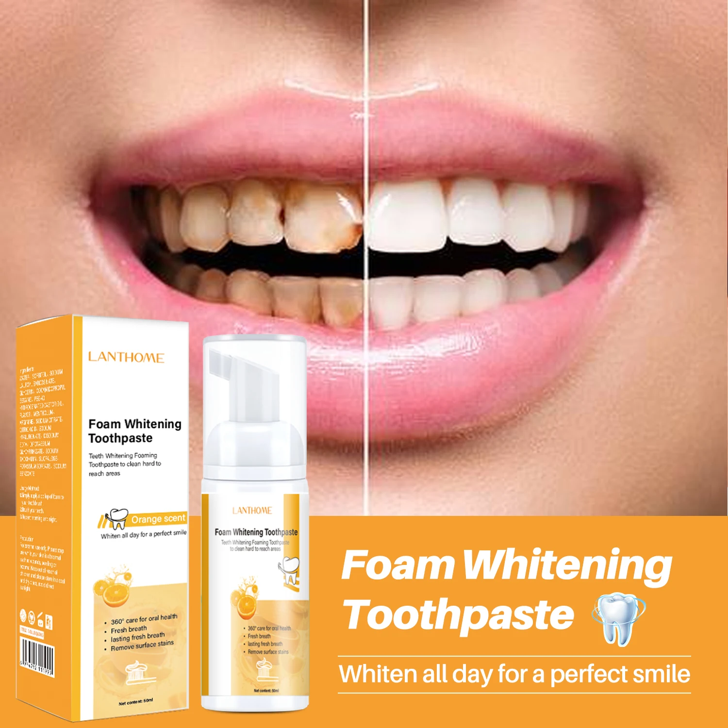 

Teeth Cleansing Whitening Mousse Removes Stains Teeth Whitening Oral Hygiene Mousse Toothpaste Whitening and Staining 60ml