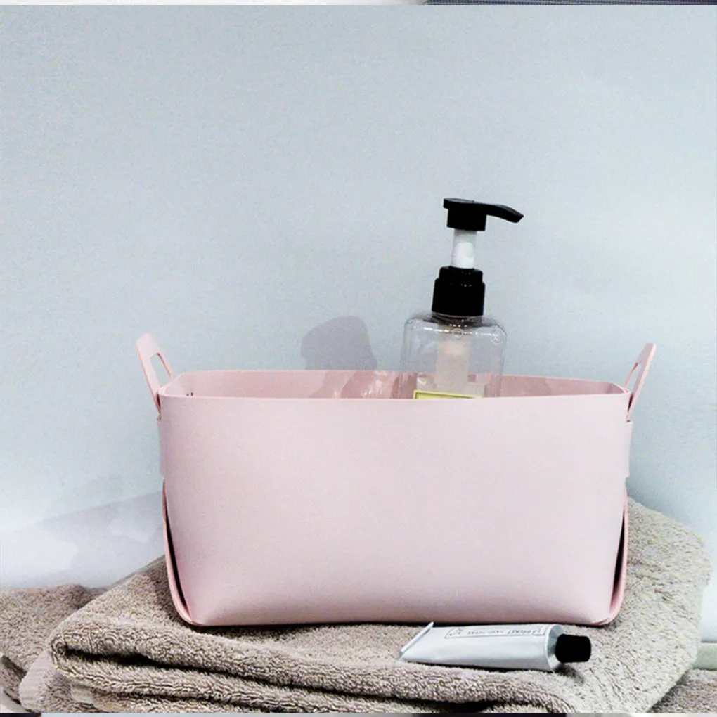 

Storage Basket Leather Desktop Organizer with Handle Decorative Holder Box Organizing Cosmetic Stationery Yellow L