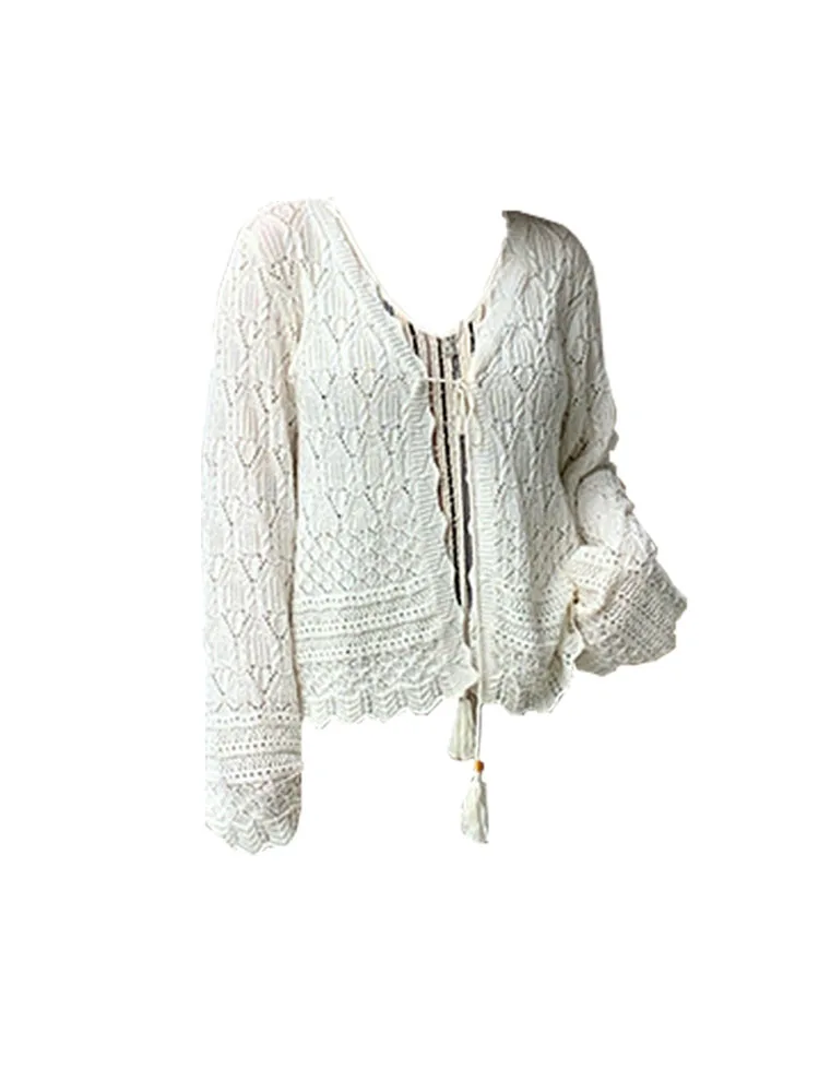 Женский вязаный кардиган с V-образным вырезом элегантный простой свободный