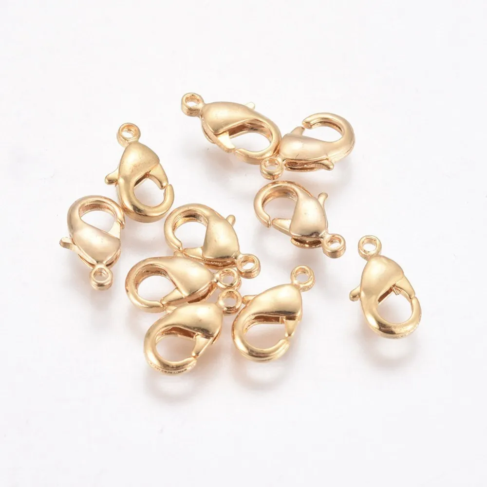 

5PCS Brass Lobster Claw Clasps Real 18K Gold Plated 10x6x2.5mm Hole: 1mm