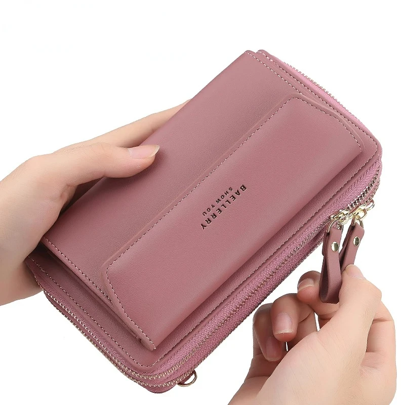 

Wallets for Women Double Zipper Shoulder Bag Cell Phone Pocket Purse Bags Fashion Crossbody Bag Monederos Coin Purses Carteras
