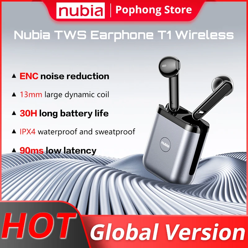 

Global Version NUBIA TWS Earphone T1 Wireless Bluetooth Earphone Earbuds ENC Noise Cancellation 5-30 hours battery life