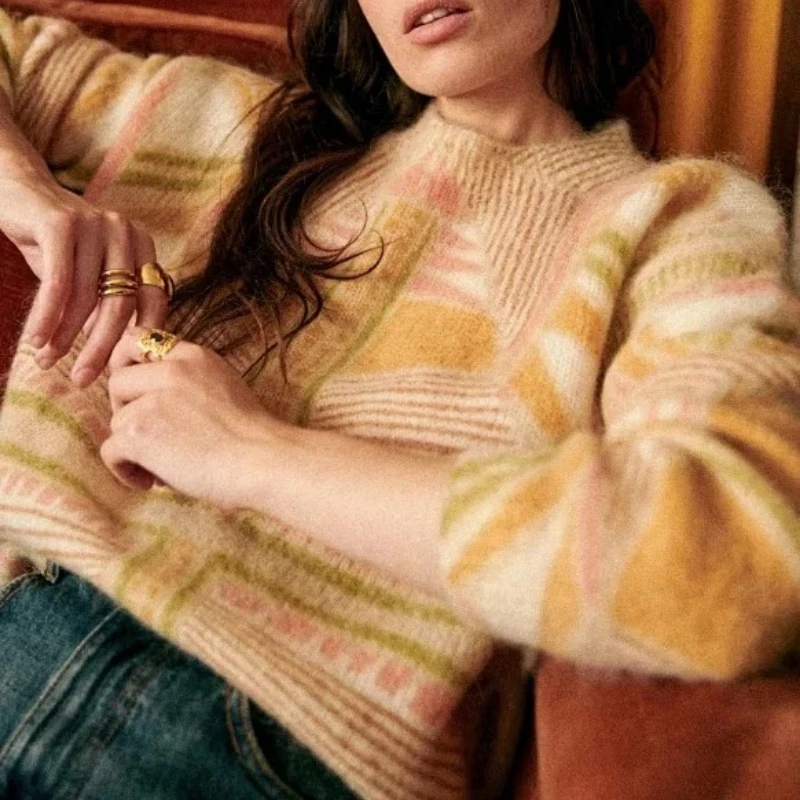 

Женский свитер в полоску, с длинным рукавом и круглым вырезом