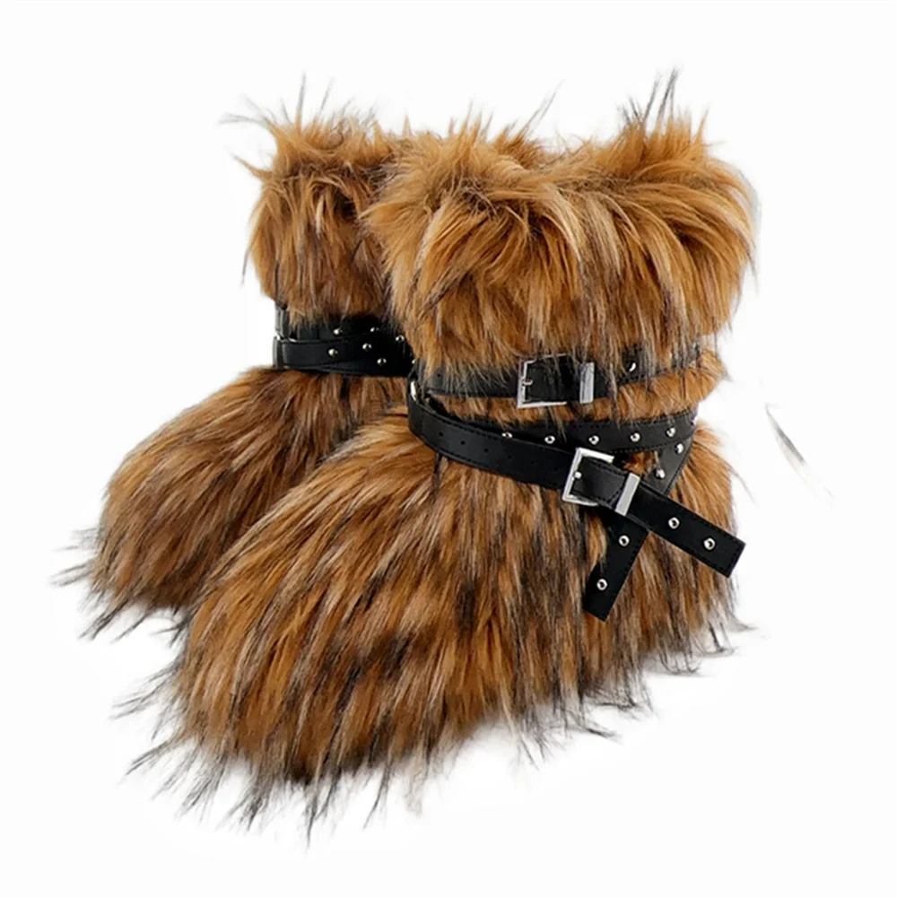 2024 зимние ботинки Sonw для улицы на платформе y2k из волос в стиле панк с шипами