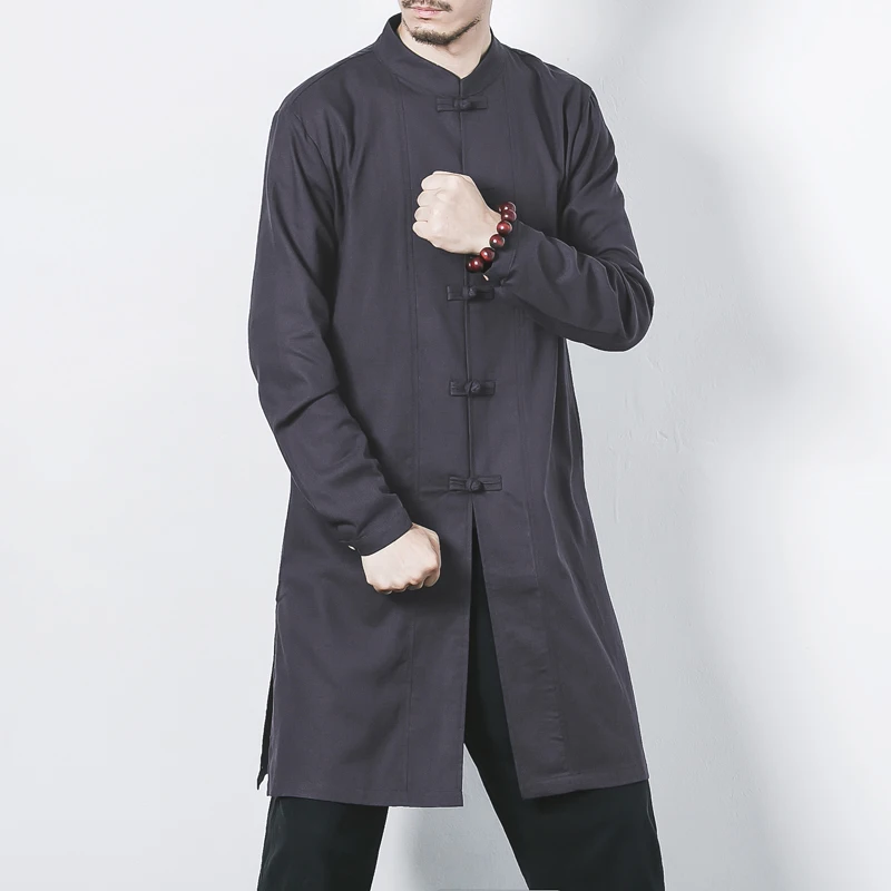 Рубашка мужская с воротником-стойкой из хлопка и льна |