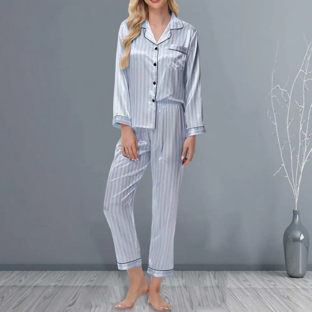 Ночная рубашка с лацканами комплект брюк рубашки в полоску брючные костюмы