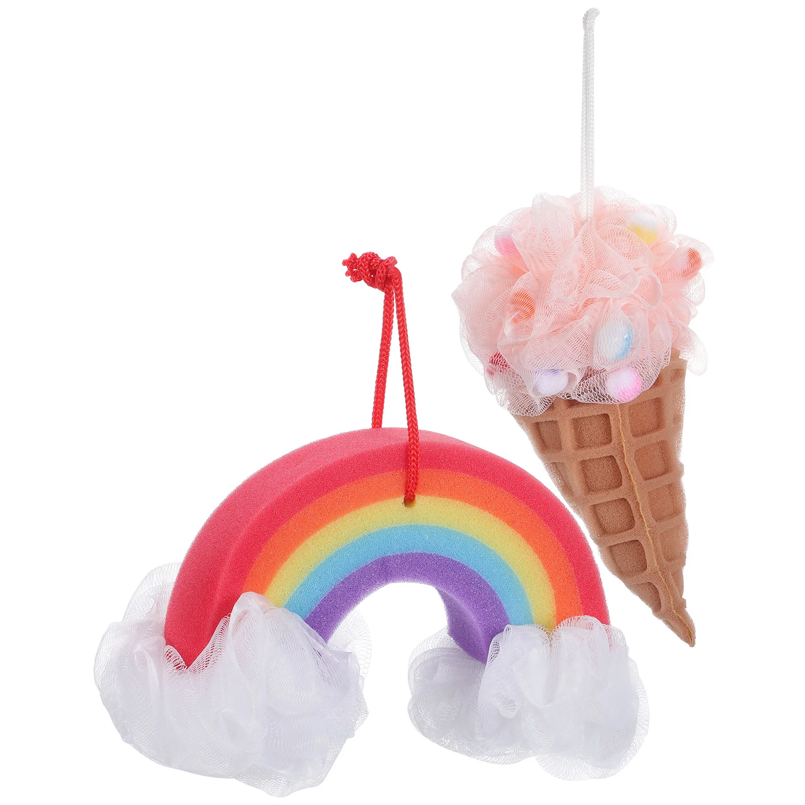 

2pcs Rainbow Bath Balls Ice Cream Bath Balls Set Bubbling Shower Bath Sponges