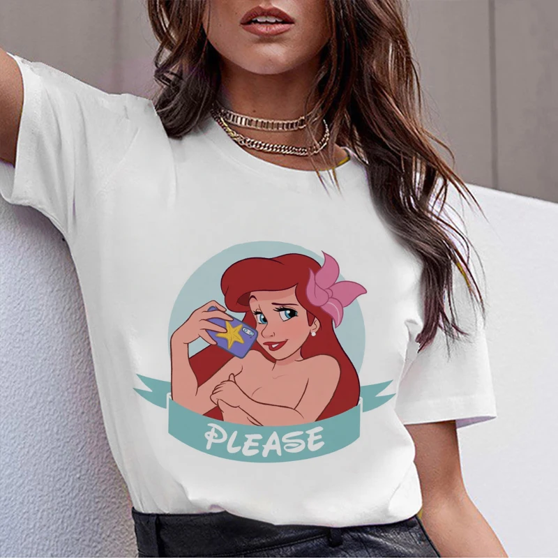 

Disney Princess Graphic Print T-shirt Women Harajuku Aesthetics White Tops Tshirt Clothes 2022 Summer Fashion Y2k Female T Shirt