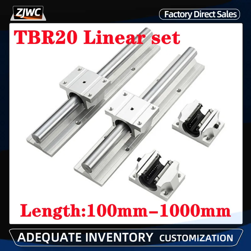 

2pcs linear rails TBR20 linear guides length 100mm-1000mm+4pcs TBR20UU TBR20LUU blocks sliders carriges TBR20 for CNC Parts