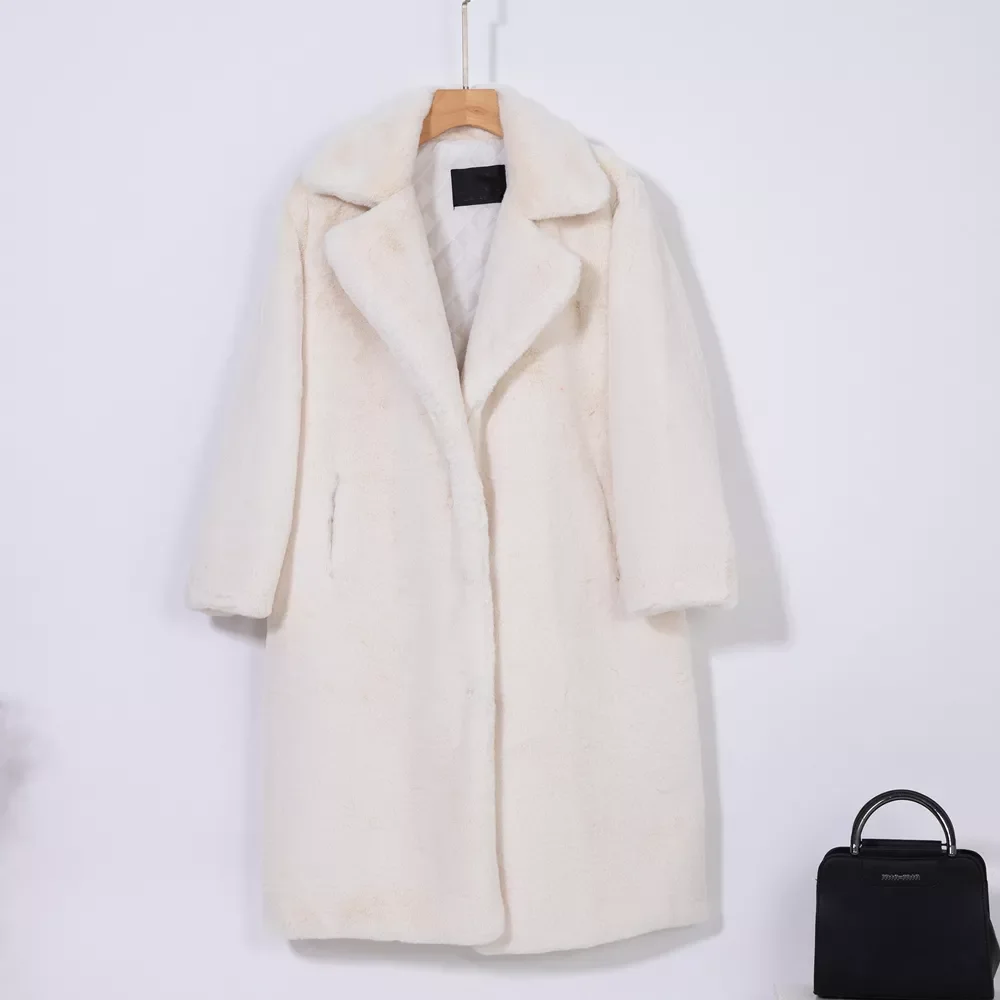 New2022 New Women Winter Warm Faux Fur Coat Thick Women Long Coat Turn Down Collar Women Warm Coat With Belt Casaco Feminino
