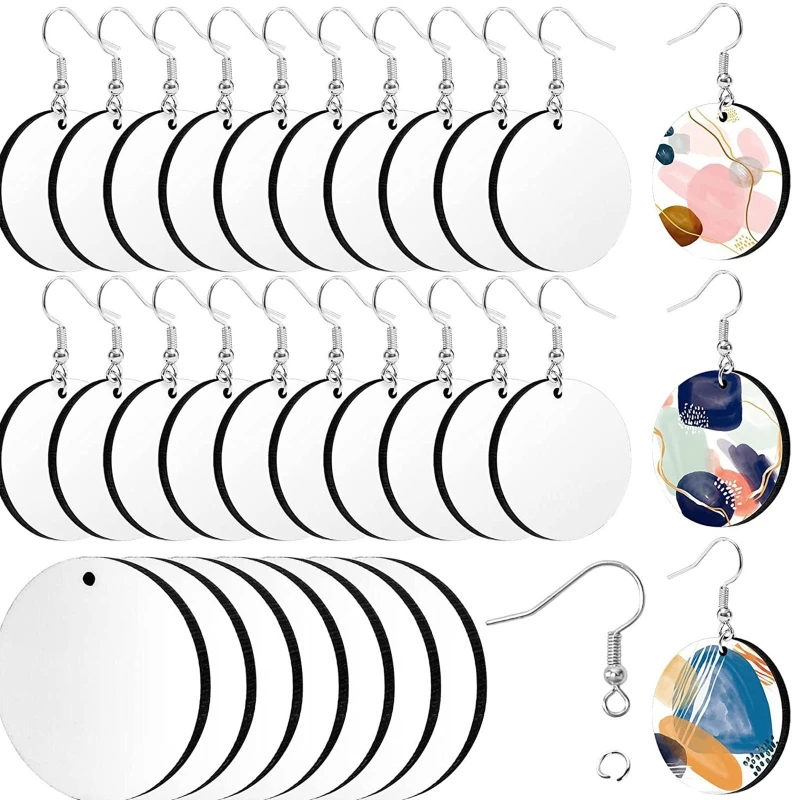 30Pcs Sublimation Blanks Wooden Earrings Double Side Round Blank Heat Transfer Unfinished Wood Earring Pendants with Ear Hooks