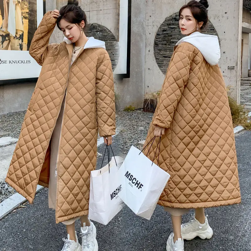 

Autumn Winter Fashion New Mid Length Korean Version Loose Lingge Lightweight Warm Cotton-Padded Clothes Coat Women's Trend