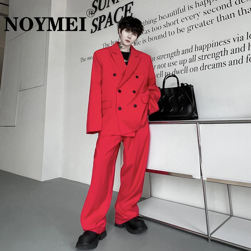 

NOYMEI Korean Style Luxury Set Trend Men's Niche Design Coat Two Piece Business Casual Male Clothing Loose Straight Pant WA2616