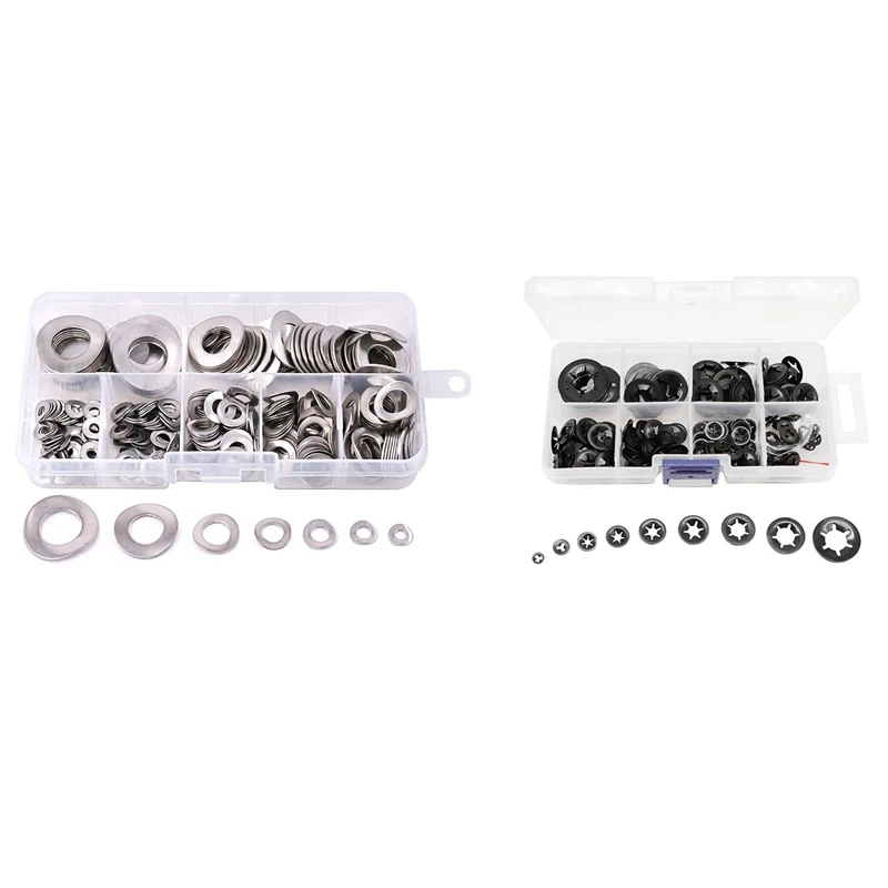 

260Pcs M2-M12 Tooth Starlock Push on Locking Washers Speed Clips with 295Pcs Spring 2 Wave Washer Gasket Assortment Kit
