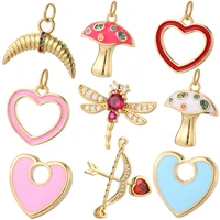 cute enamel mashroom heart drgonfly chrams for jewelry making supplies gold color cz dijes diy earring bracelet necklace