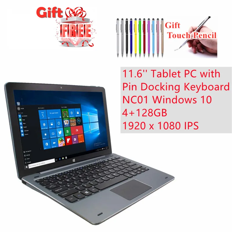 New 11.6 Inch Fashion Portable Tablet Pc Quad Core Windows 10 Laptop 4+128GB Support WiFi Tablet PC with Pin Docking Keyboard